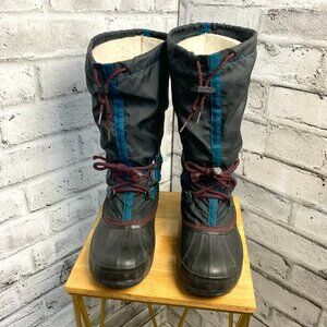Sorel Kaufman Freestyle Boots 8 Black Tall Lace Up Vintage